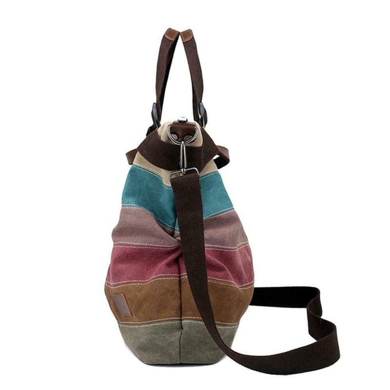 Women Canvas Stripes Shoulder Totes Messenger Big Capacity Shopping Handbag A