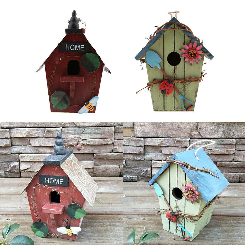 2 Pieces Retro Wooden Condo Bird House Hanging Ornaments for Home Indoor/Outdoor