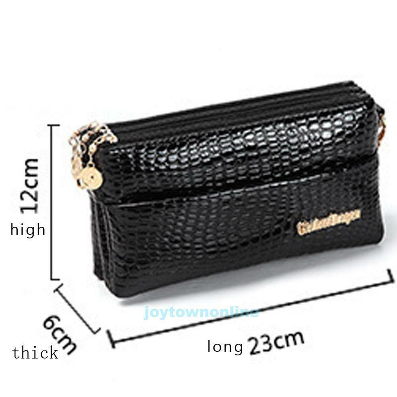 New Black Crocodile Pattern Shoulder Bag Women Lady Messenger Cross Body Handbag