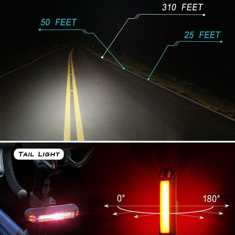Waterproof MTB Bike USB Recharge Front Handlebar Light +Rear Tail Lights