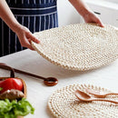 2 Pieces Of Corn Stalk Woven Placemat On The Table, Oval Table Mat, Natural