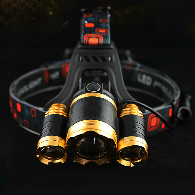 Headlight 10W 3LEDs Hiking Zoomable Safety 4 Modes Torch Outdoor Fishing Night