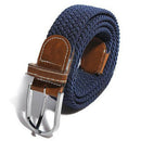 Male Female Belt Buckle Canvas Leather Belt Strap Waistband Elastic Navy