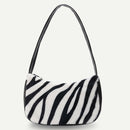 Women Plush Shoulder Underarm Bag Zebra Printed Fashion Winter Handbag (3)