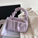 Women Candy Color Shoulder Bags Pleated Ruffle PU Totes Handbag (Purple)