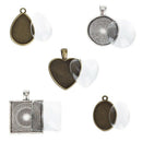 60 Pieces 5 Styles Pendant Trays 30Pcs Round & Square & Heart & Teardrop &  H8G1
