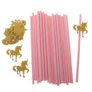 25xGold Unicorn Pink Sipping Straw 10xCake Topper Girls Birthday Party Decor