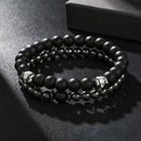 2Pcs Natural Stone Cooper Beaded Bracelet Men Matte Lava Volcanic Jewelry Hot