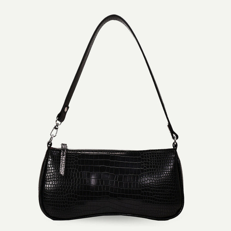 Women Totes Bags Alligator PU Elegant Shopping Shoulder Handbag (Black)