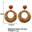 New Jewelry Handmade Bohemian Wooden Rattan Wicker Straw Drop Earrings Vint