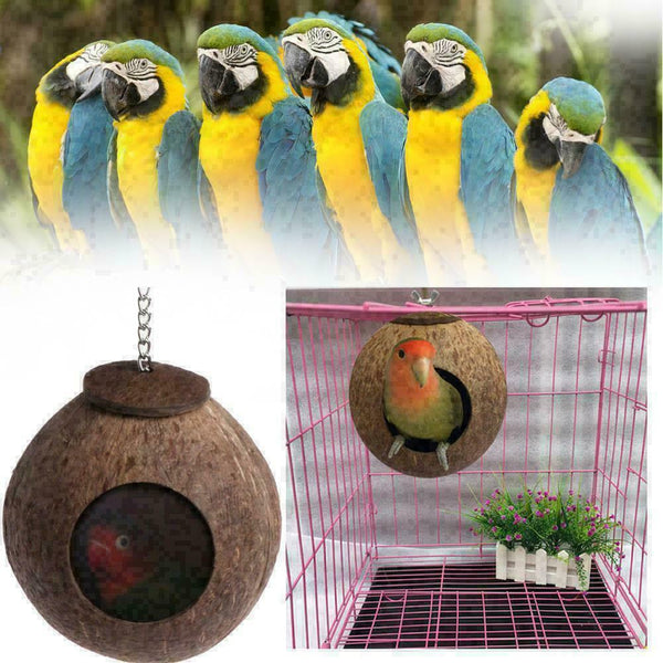 1xNatural Coconut Shell Bird Nest House Hut Cage Feeder Parrot Pet Z5A1 Par Q1K7