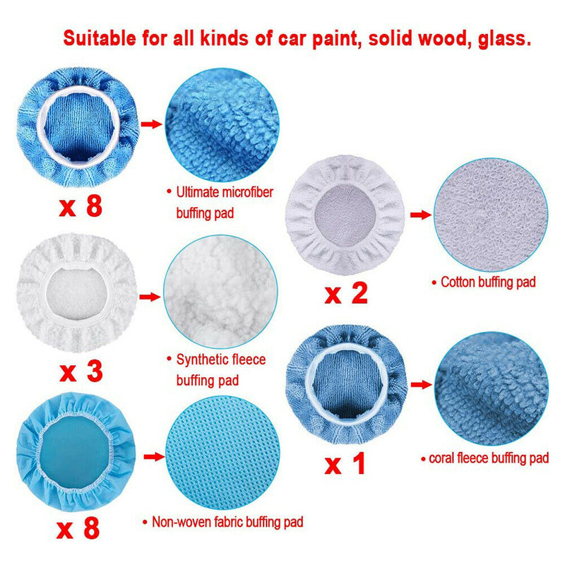 22 in 1 Polishing Pad Bonnet for 9-10 inch Car Polisher Waxing Bonnet Set Kit