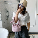 Casual Drawstring Bucket Bag Women PU Crossbody Shoulder Handbags (Pink) A