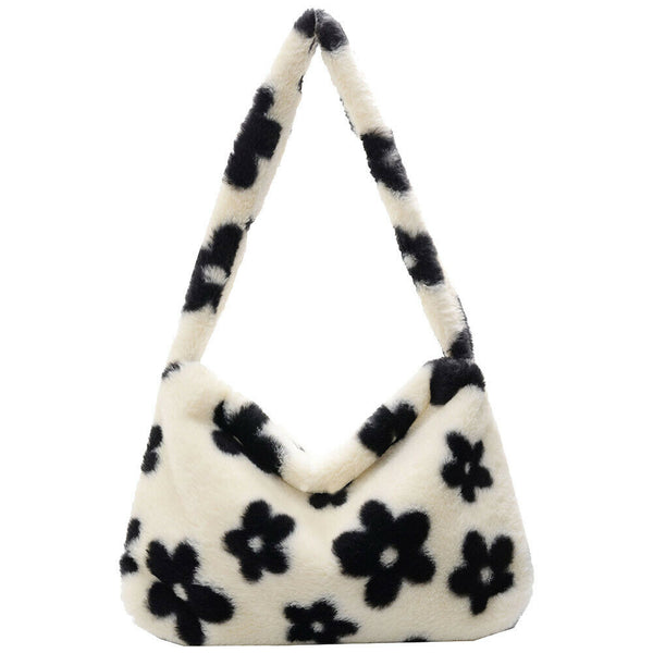 Animal Pattern Shoulder Underarm Bag Women Plush Top-handle Handbag (1)