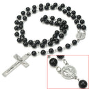 Men Boys Fashion Metal Cross Pendant Black Rosary Beads Necklace Sweater Chain