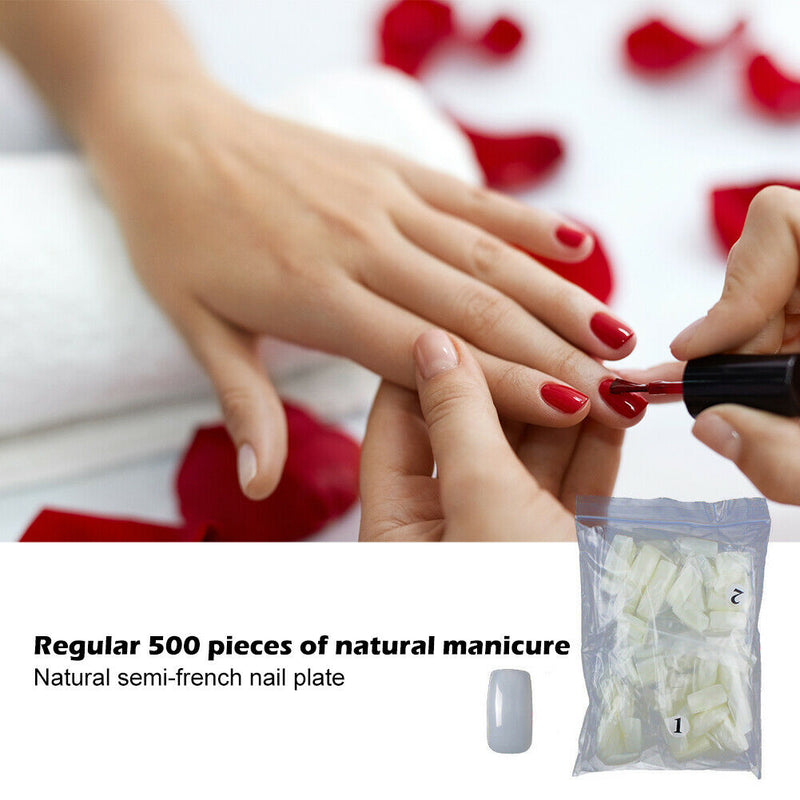 500pcs/bag Natural Flat Shape False Nail Art Tips UV Gel Manicure Tools (1) A