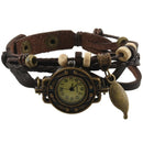 Weave Wrap Around Leather Bracelet Lady Woman Wrist Watch - Dark coffee V1I2