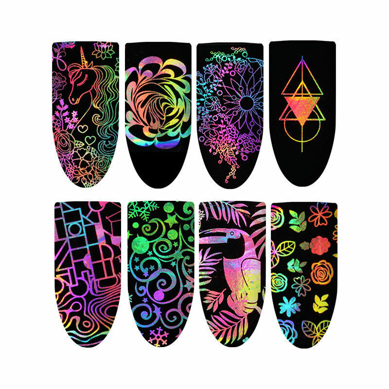 8x Holographic Nail Foil Xmas Dreamcatcher Geometric Nail Art Transfer Decals