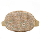 Women'S Straw Braided Cross-Body Bag Round Flower Embroidery Ethnic Wind Me