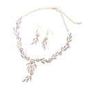 Elegant Leaf Pearls Diamante Necklace Earring Wedding Bridal Jewelry Set