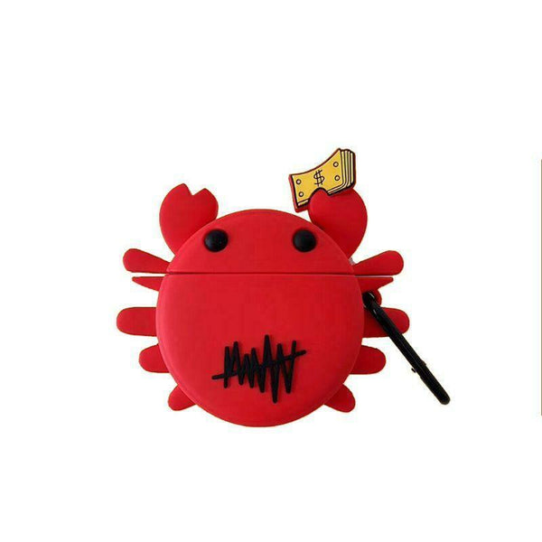 Red Crab Pattern Case Silicone Protective Cover with Carabiner for Airpods 1/2
