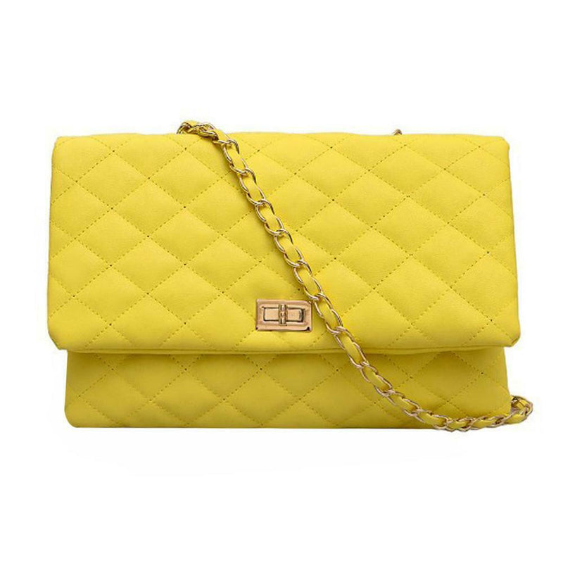 Fashion Women Shoulder Messenger Handbag Chain Leather Evening Bag (Yellow) A