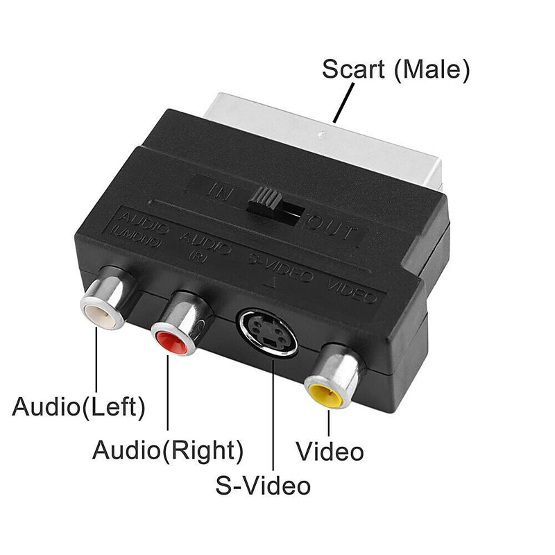 21 Pins SCART 3RCA S-Video Audio Video Adapter Converter with In/Out Switch NEW