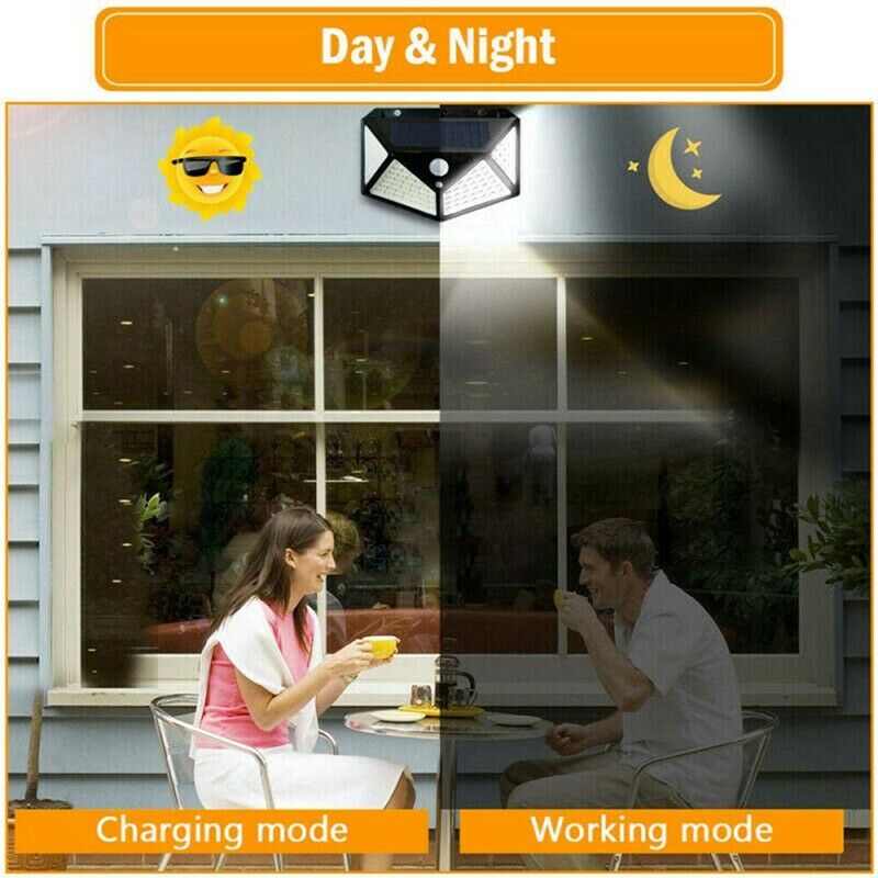 100 LED Solar Power Wall Light Intelligent Light-sensing Control 120 degree