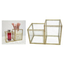Clear Glass Makeup Brush Holder Organizer Storage Case Box 2 Slot Golden Frame