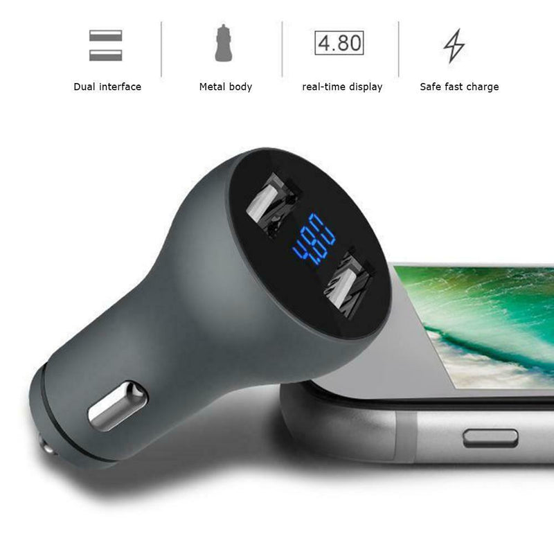 GS-C0065 5V 4.8A 2 USB Car Charger Digital Display Durable Mobile Power Adapter