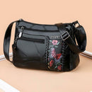 Women Elegant Flower Printed Shoulder Bag Fashion Leather Crossbody Handbag A