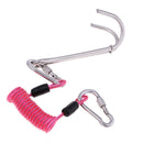 Scuba Diving Stainless Steel Dual Reef Hook & Coil Lanyard Carabiner Pink