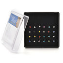 24Pcs Rhinestone Surgical Steel Nose Ring Heart Shape Bone Stud Body Piercing-OZ