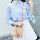 Summer Straw Bucket Bag Weave Purse Handbag Fringe Bohemian Bag Pouch pink