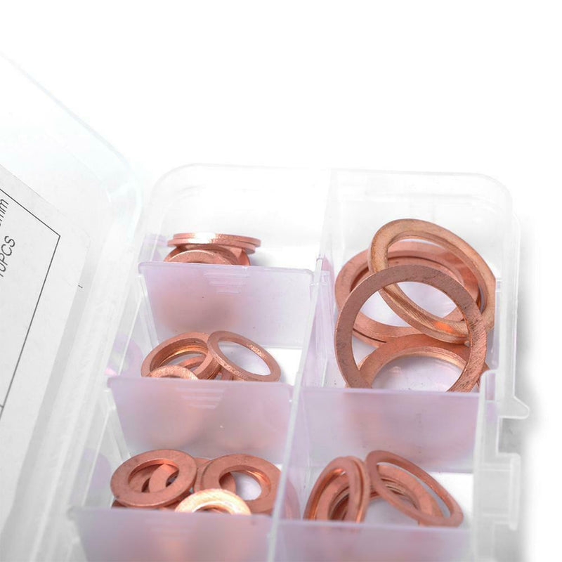 80pcs Assorted Copper Washer Set Flat Ring Seal Assortment Kit with Box A