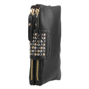 Women PU Leather Fashion Black Rivet Handbag Clutch Bag Zipper Long Wallet