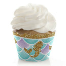 12pcs Mermaid Cupcake Wrappers Toppers Baby Shower Kids Birthday Party Favor SP