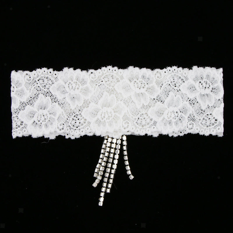 Wedding Garter Flower Applique Keepsake Throwaway Rhinestone Lace Thigh Ring