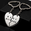 1Pair Hot Keychain Keyring BEST BITCHES Engraved Heart Golden Friendship Gift Hn