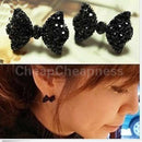 Rhinestone Crystal Earring Cute Earrings NEW Black Bowknot Bow Tie Stud  JR