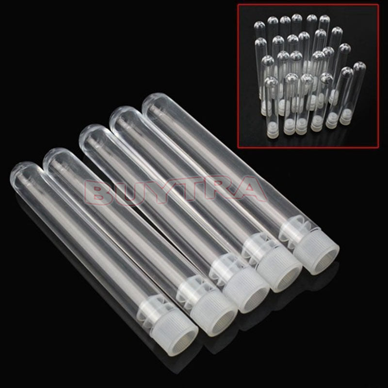 10 X NEW 12x100mm Clear Plastic Test Tubes with White Caps SE