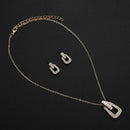 Women Rhinestone Geometric Zipper Dangle Stud Earrings Necklace Jewelry Set A