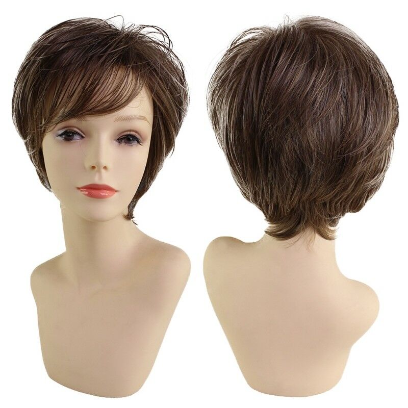 Fashion Short Medium Wigs Brown Straight Wavy Women Full Fluffy Hair Synthetic