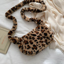 Fashion Leopard Print Crossbody Bag Women Plush Autumn Winter Pouch (Brown)