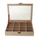 Unfinished Plain Wooden Jewelry Box 16 Grids with Top Glasses Keepsake Gift