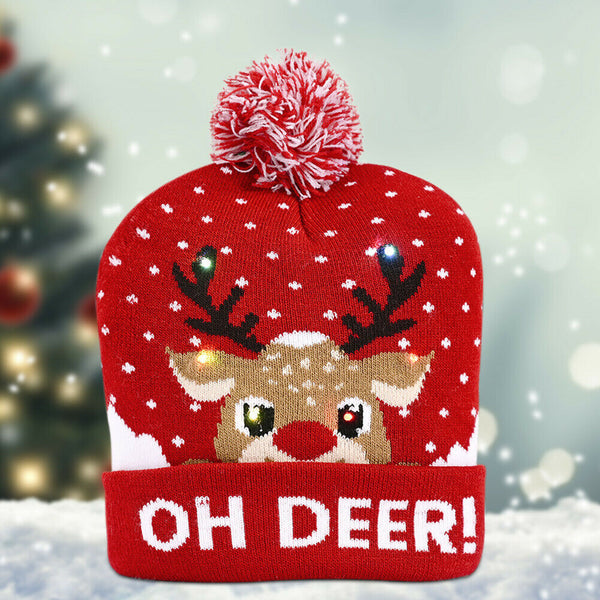 Colorful LED Light Christmas Hat Snowman Luminous Knitted Cap Beanie (B) A#S
