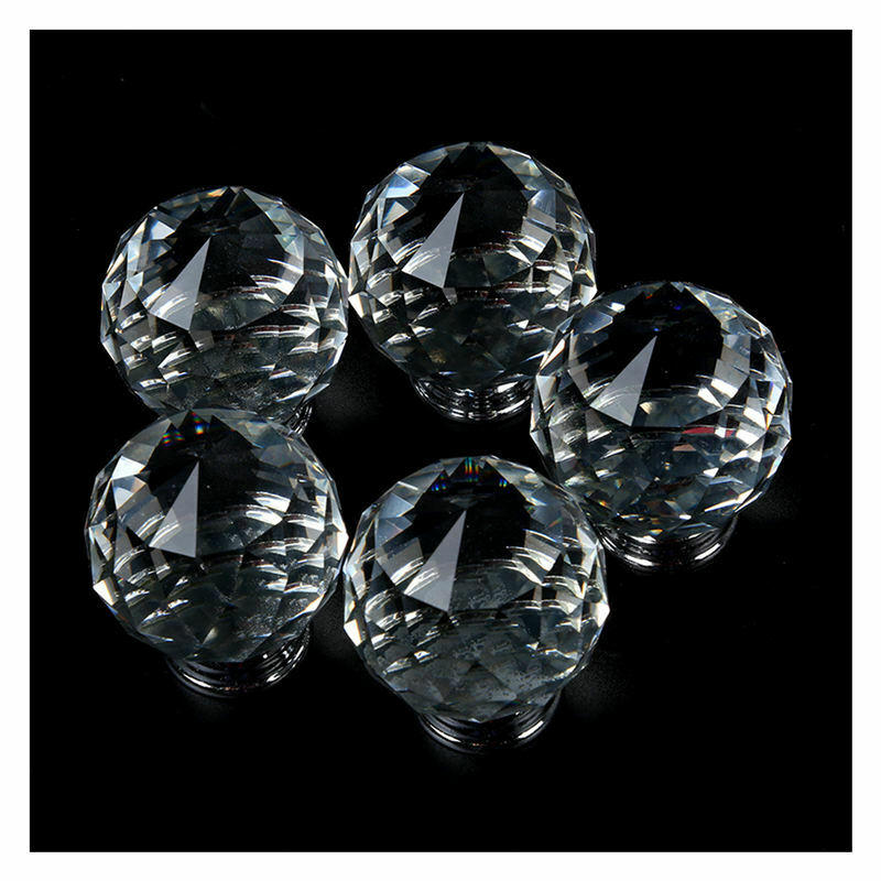 Pack of 5 40mm Crystal Glass Cabinet Knob Drawer Pull Handle Kitchen Door W O3X7