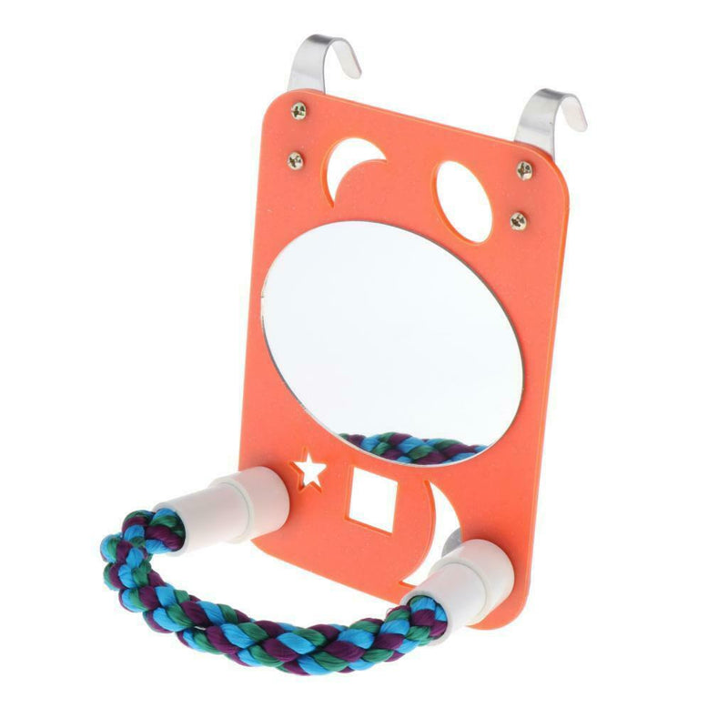 Parakeet Mirror Bird Mirror with Rope Perch Orange for Cockatoo Cockatiel