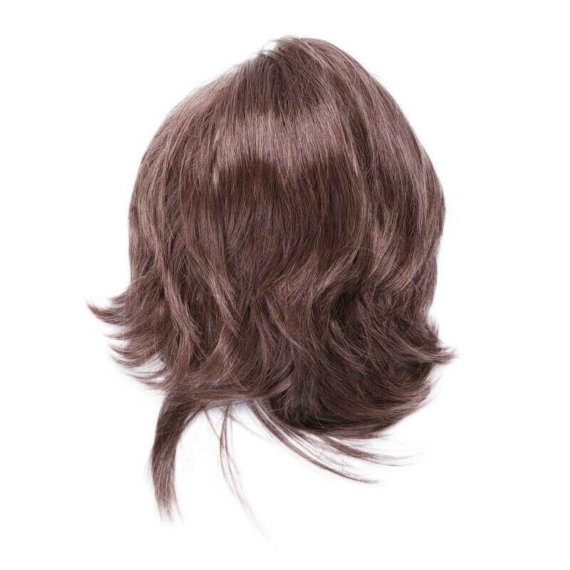 Natural Curly Wigs For Women Synthetic Short Wig With Bangs Brown E4N5