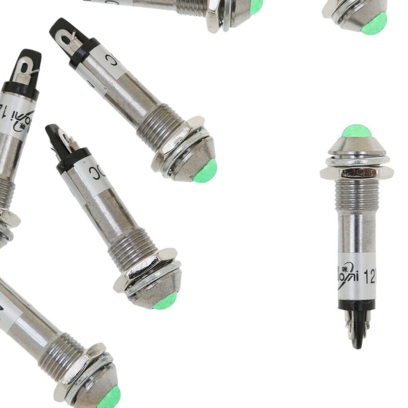 10pcs 8mm 12V Green LED Metal Indicator Pilot Light XD8-2